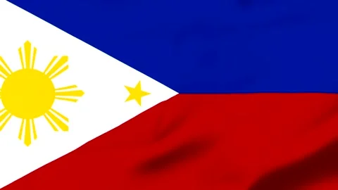 Philippines flag with blue red and white colors and yellow sun Video stock 343317322