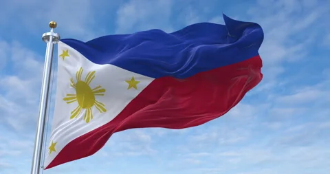Philippines flag with flagpole waving in rolling clouds looping, 4K (Looping) Stock Footage 256935086