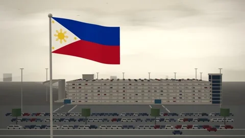 Philippines Flag Flying Over Multi Storey Car Park seamless loop Stock-Footage 345313335