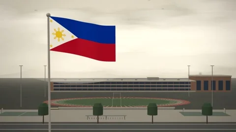 Philippines Flag Flying Over School Campus Running Track seamless loop Stock Footage 345380582