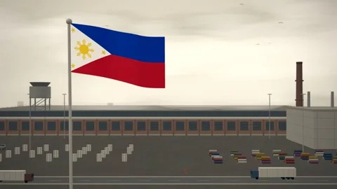 Philippines Flag Flying Over Textile Mill Weaving Shed seamless loop Видео 345854576