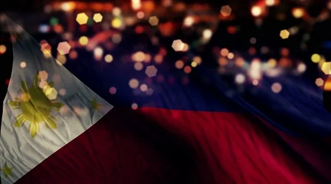 Philippines Flag Light Night Bokeh Abstract Loop Animation 4K Stock Footage 47621634