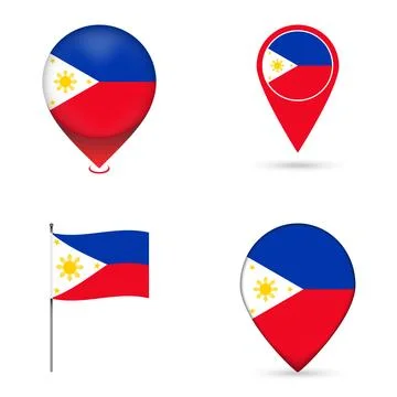 Philippines Flag Map Pin Icons Set Collection. イラスト素材