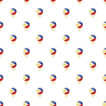 Philippines flag map pins seamless travel pattern Illustrazione stock