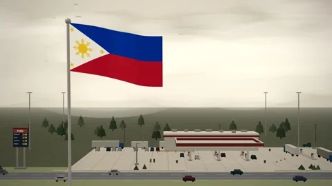 Philippines Flag Over Highway Gas Station Fuel Prices seamless loop 스톡 동영상 344714900