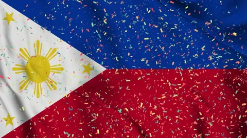 The Philippines flag seamless animation with paper confetti Video stock 223347732