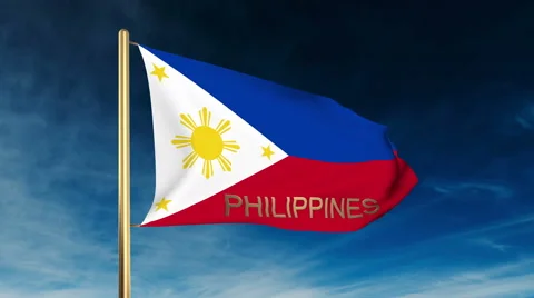 Philippines flag slider style with title. Waving in the wind with cloud 스톡 동영상 48973372
