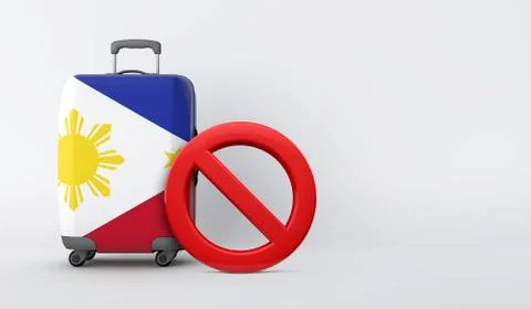 Philippines flag suitcase with no entry sign. Travel ban concept. 3D Render Stock-Illustration
