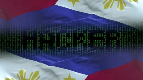 Philippines flag - Waving flag on matrix binary code background Stock Footage 321420487