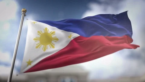 Philippines Flag Waving Slow Motion 3D Rendering Blue Sky Background - Seam.. Stock Footage 75502943