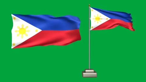 Philippines flag waving in the wind on a green background Stock Footage 277955613