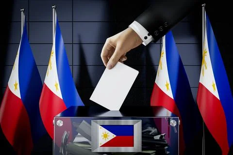 Philippines flags, hand dropping ballot card into a box Stock Illustration