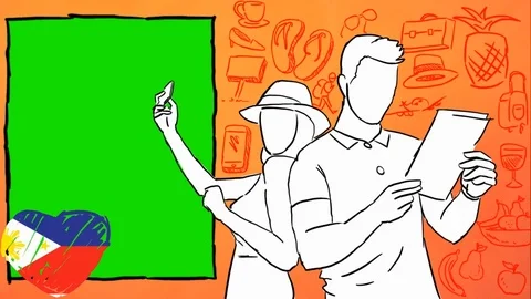 Philippines - Hand-drawn - Couple visiting - Illustration Stock Footage 90596437