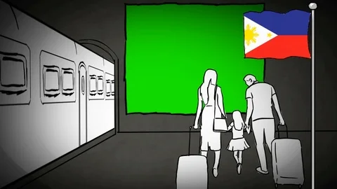 Philippines - Hand-drawn - train station - Illustration Stock Footage 90597027