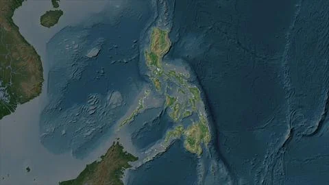 Philippines highlighted on a Pale colored elevation map with lakes and rivers 库存插图