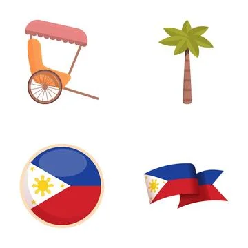 Philippines icons set cartoon vector. Philippine flag and landmark Ilustración de archivo