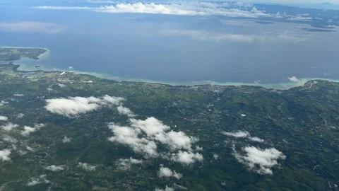 Philippines island view from above Pacific Ocean aerial plane window view travel Stock Footage 340596132