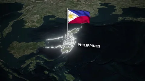 Philippines Map Animation with 3D Waving of Philippines National Flag on Wo.. Видео 330280406