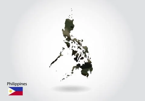 Philippines map with camouflage pattern, Forest - green texture in map. Milit Stock Illustration