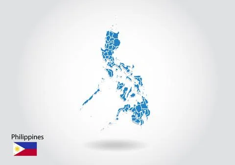 Philippines map design with 3D style. Blue Philippines map and National flag. Stock Illustration
