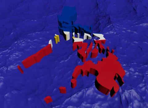 Philippines map flag in abstract ocean illustration Ilustração Stock