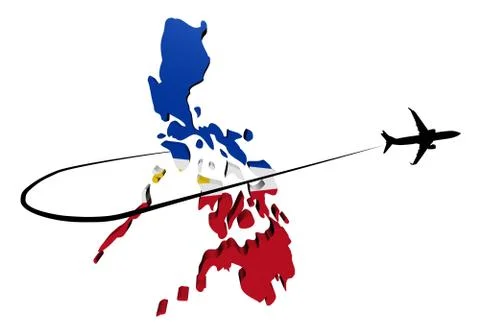 Philippines map flag with plane silhouette and swoosh 3d illustration Stock Illustration