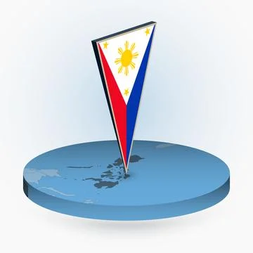 Philippines map in round isometric style with triangular 3D flag of Philippin Stock Illustration