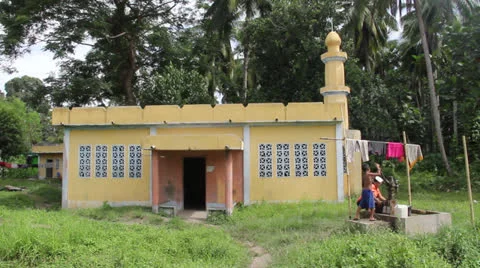 Philippines Mosque Boy Pumping Well Water Stock Footage 26608356