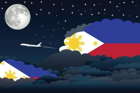 Philippines Night Clouds Airplane Vector Illustration Stock Illustration