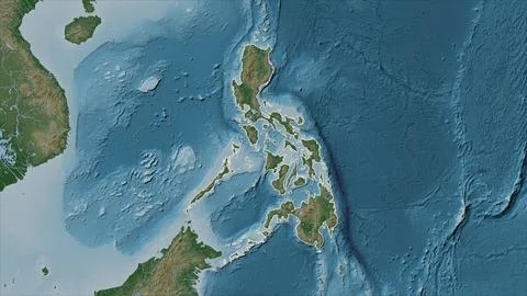 Philippines outlined on a Pale colored elevation map with lakes and rivers イラスト素材