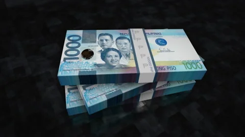 A Pile Of One Thousand Philippines Banknotes. Cash Of Thousand