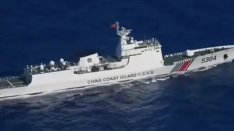 Philippines: Philippine Coast Guard Faces Off With Chinese Vessel In Luzo... Stock Footage 337442568