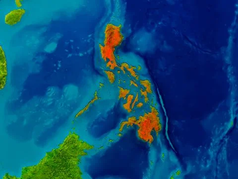 Philippines on physical map Illustrazione stock
