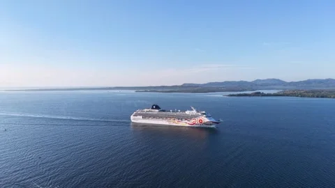 Philippines, Puerto Princesa, May 5 2026 - Cruise Ship Sailing by Mountains Video stock 335587264