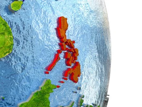 Philippines in red on Earth Illustrazione stock