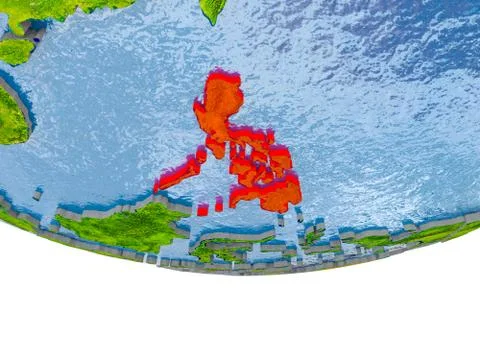 Philippines in red on Earth model Stock Illustration