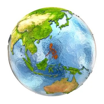 Philippines in red on full Earth Stock Illustration