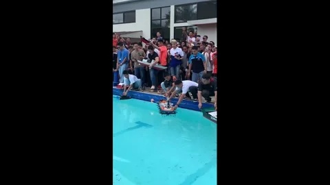 Philippines: Remote controlled boat owners have race in swimming pool Stock Footage 321357838