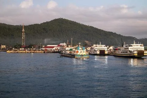 Philippines, Samar - May 26, 2023 Busy Day of Cargo Ships at Matnog Port Stock Photos