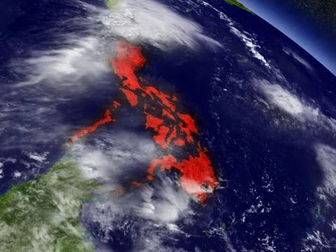 Philippines from space highlighted in red Illustrazione stock