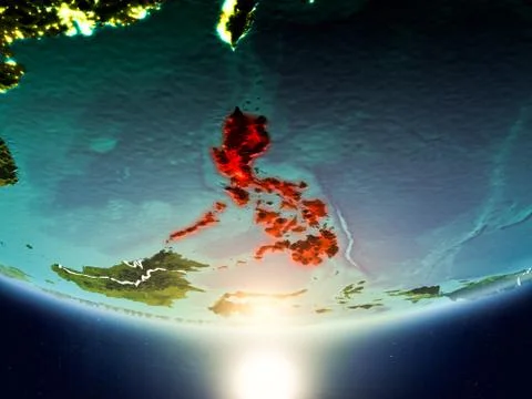 Philippines with sun on planet Earth Illustrazione stock