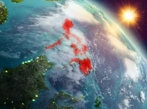 Philippines in sunrise from orbit Stock Illustration