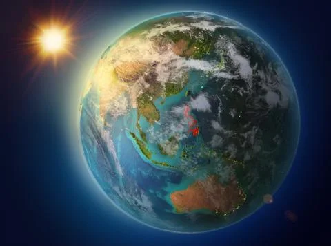 Philippines with sunset on Earth Stock Illustration