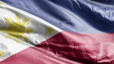Philippines textile flag waving on the wind loop. Philippine banner swaying o Stock Footage 169705165