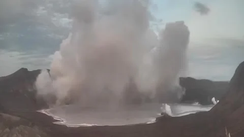Philippines: Time-lapse video captures ash plume from Taal Volcanos Main... Stock Footage 320642314