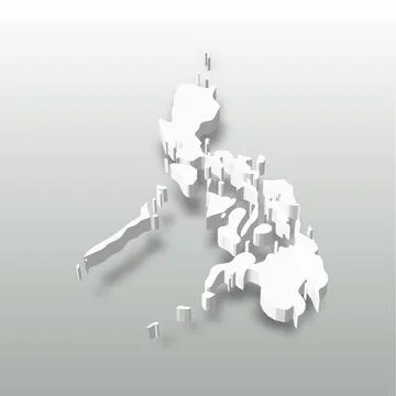 Philippines - white 3D silhouette map of country area with dropped shadow on Stock Illustration
