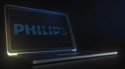 PHILIPS logo made with computer code on the laptop screen. Editorial conceptual 库存插图