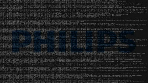 Philips logo made of source code on computer screen. Editorial loopable Stock Footage 92201934