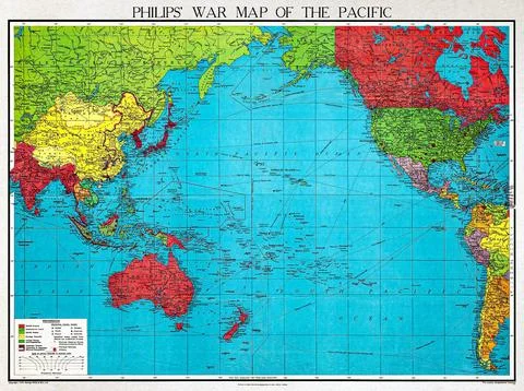 Philips' war map of the Pacific (1945) by George Philip and Son Limited. Stock Illustration
