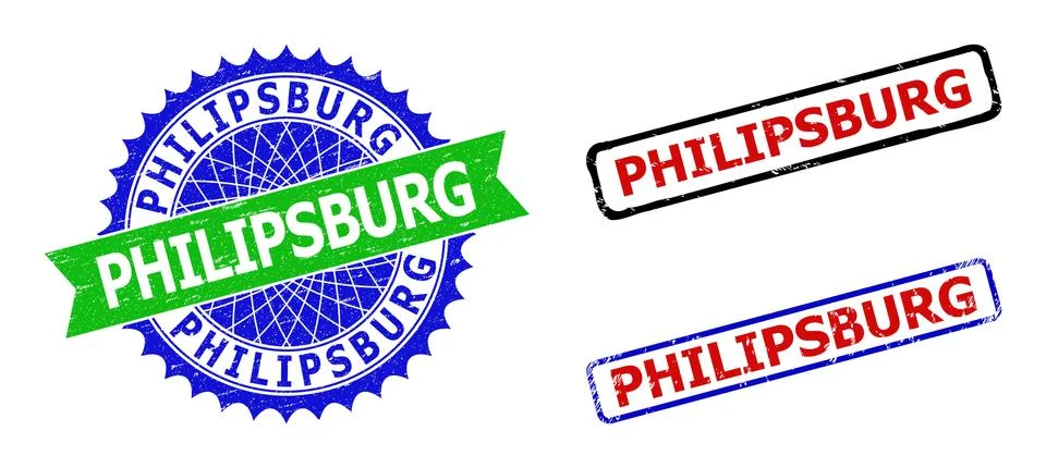 PHILIPSBURG Rosette and Rectangle Bicolor Watermarks with Corroded Styles Stock Illustration